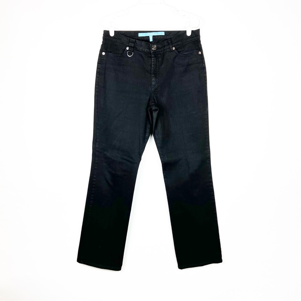 Escada Sport Lamb Leather Trim Linda Black Stretch Pants Jeans Womens Size 42